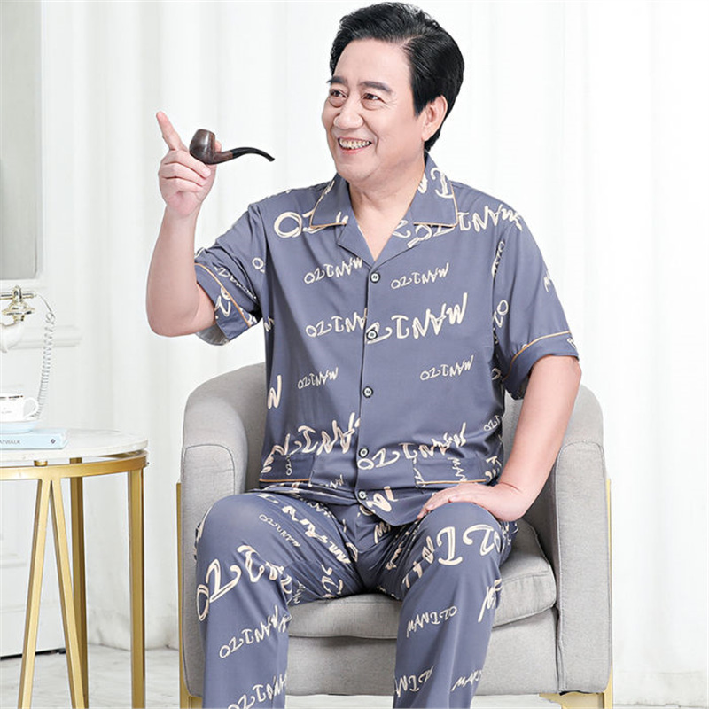 Pajamas de algodón delgado de manga corta para hombres, pajamas de verano, abuelos, padres, pajamas de verano, cuadros