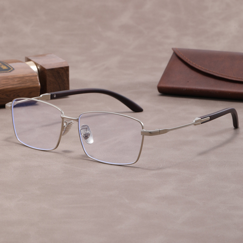 Imitation Rosewood Leg Ultra-light Elastic Glasses Frame Men's Big Face Half-frame Glasses High-end Business Square Myopia Glasses Frame for Women