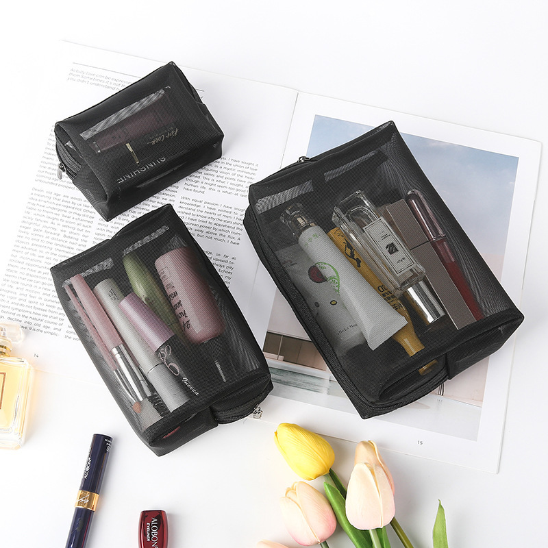 New Custom Mesh Transparent Cosmetic Bag Women's Large Capacity Toiletry Bag Travel Portable Storage Bag Lipstick Bag