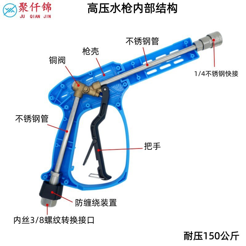 New Blue High-Pressure Cleaning Machine Car Wash Water Gun Stainless Steel Nozzle Household Cleaning Ceramic Valve Core 2200Psi