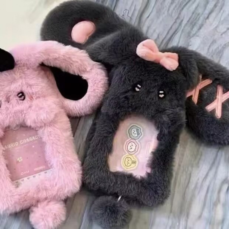 Plush Card Holder Ins Style Cute Korean Student School Bag Pendant with Bus Id Cover Protective Cover Guka Zipper