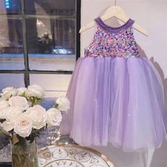 女童背心連衣裙夏季新款兒童六一亮片禮服小女孩蓬蓬網紗公主裙子