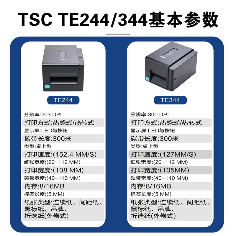 TSC TE244不干胶热敏亚银铜版水洗标碳带标签条码打印机量大价优|undefined