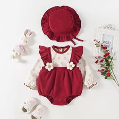 INS Red Autumn Winter Baby Bodysuit Kids Birthday Clothes Full Moon Birthday Triangle T-shirt Climbing Suit