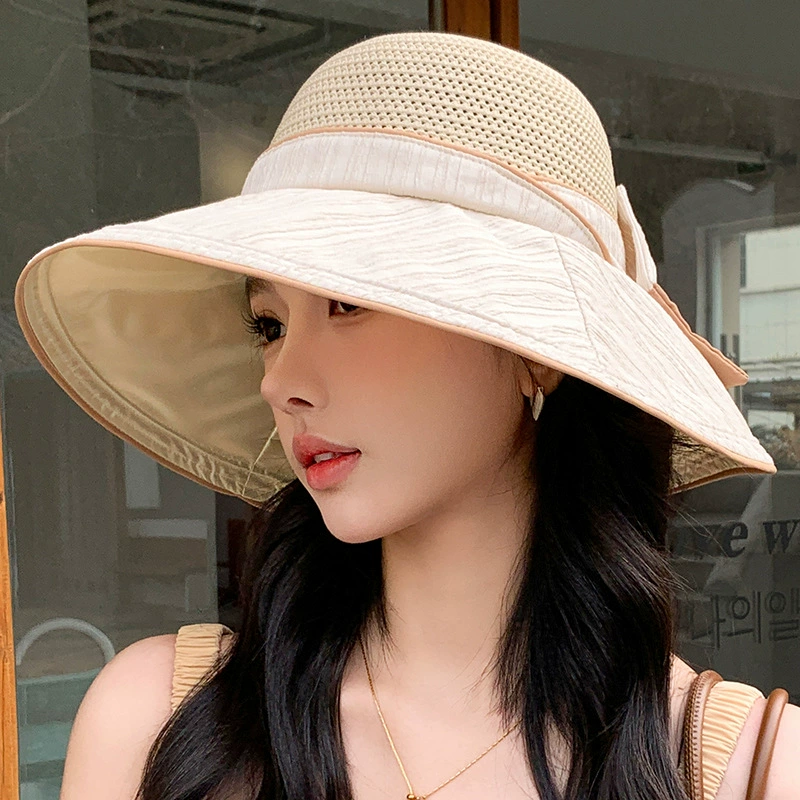 Fresh cute summer breathable beach travel sun hat with bow