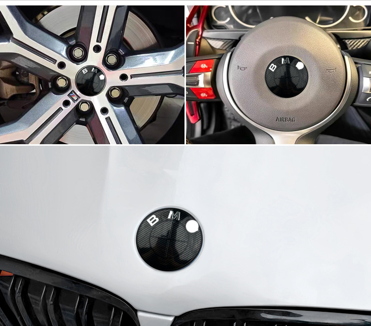 Suitable for Bmw Hood Car Logo 3 Series 5 Series X1X3X5X6 Modified All White All Black Full Carbon Fiber Pattern Front and Rear Logo