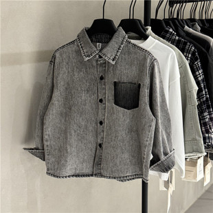 25 Years Old Kidsren's Autum New Korean Style Boys' Denim Shirts for Boys and Girls, Korean Style Long-Sleeved Soft Denim Shirts