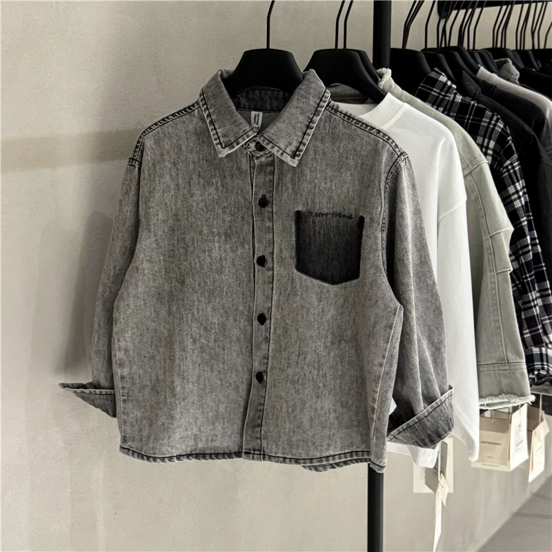 25 лет детской осенней новой джинсовой рубашки для мальчиков в корейском стиле для мальчиков и девочек, мягкие джинсовые рубашки с длинными рукавами в корейском стиле