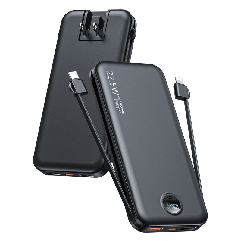 Cross-Border Amazon Hot-Selling Power Bank with Ac Plug, Wall Plug, Dual-Use Fast Charging, Three-In-One Power Bank with Built-In Cable