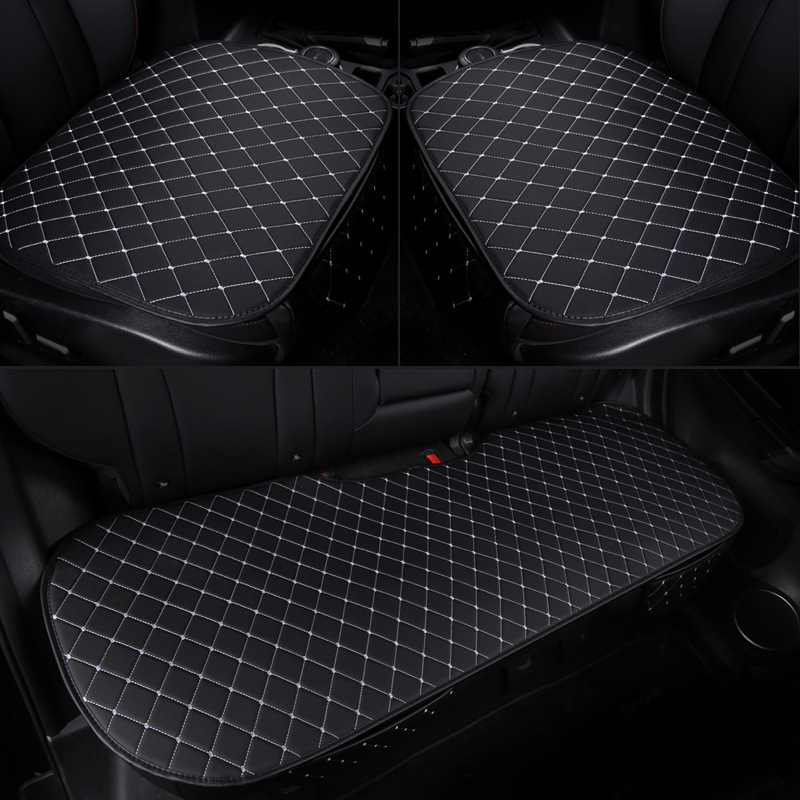 Cojín de asiento de coche de cuero antideslizante Asiento de coche de cuero de diamante conjunto de tres piezas cuatro estaciones Cojín de asiento de coche único universal image 3