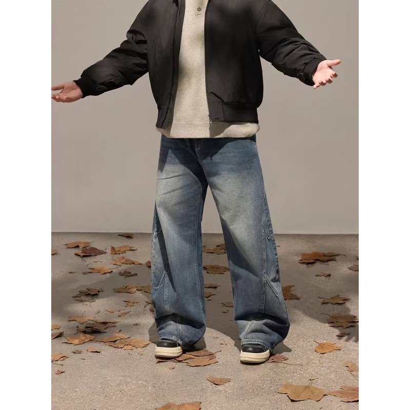 Men's Clothing Loose Straight Leg Jeans Scimitar Design Casual Wide Leg Mid Waist Polyester Spring Autumn Fashion_mkmklike.com