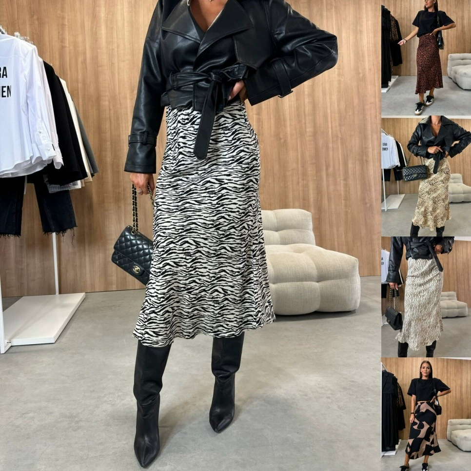 2024 независимая станция wish Amazon взрывы осенняя мода с высокой талией с тонким принтом женская юбка для женщин