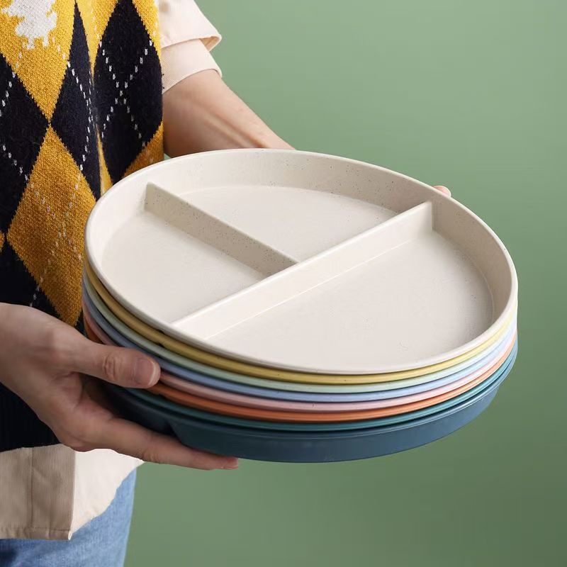 Divided Plate, Fat-Reduced Plate, Portion Control Plate, Household Three-Compartment Creative Tableware, Snack Breakfast Plate, Round Fitness Plate Divided Plate, Fat-Reduced Plate, Portion Control Plate, Household Three-Compartment Creative Tableware, Snack Breakfast Plate, Round Fitness Plate