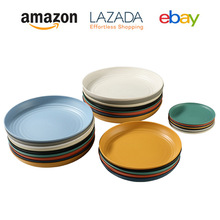 餐具小麦秸秆圆形塑料盘子商用多色餐盘幼儿园摆放摆摊试吃盘子