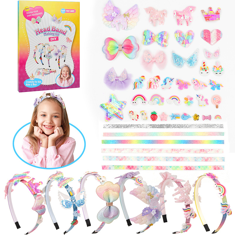 Tronos de Amazon diy juego de diadema Juguetes Accesorios para el cabello Combinación Diadema para niños Paquete de material hecho a mano Spot al por mayor