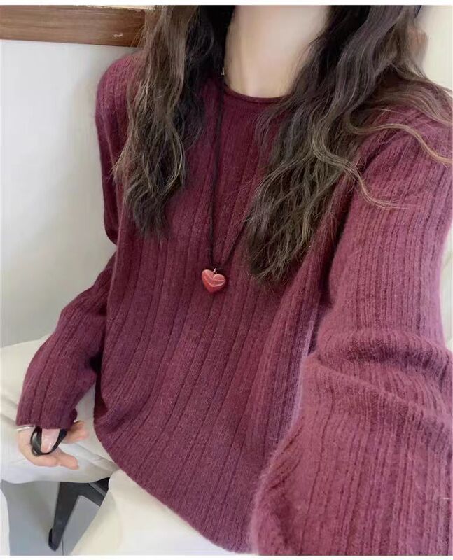 韩版温柔百搭宽松100羊毛衫提花女秋冬新款羊绒修身显瘦长袖上衣|undefined