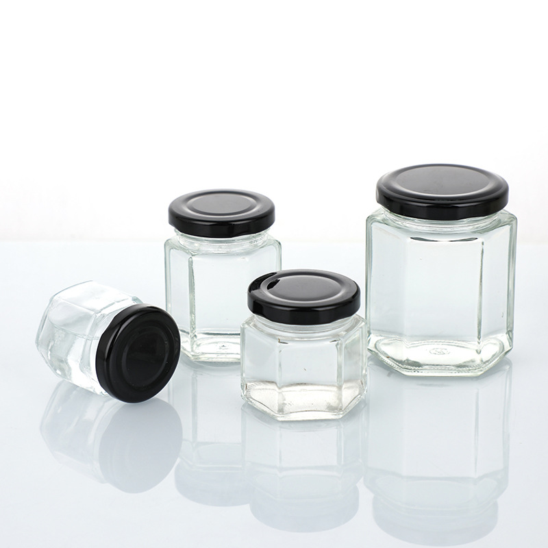 Honey bottle hexagonal glass with lid food jam dispensing bottle chili sauce bottle honey lemon paste hexagonal bottle