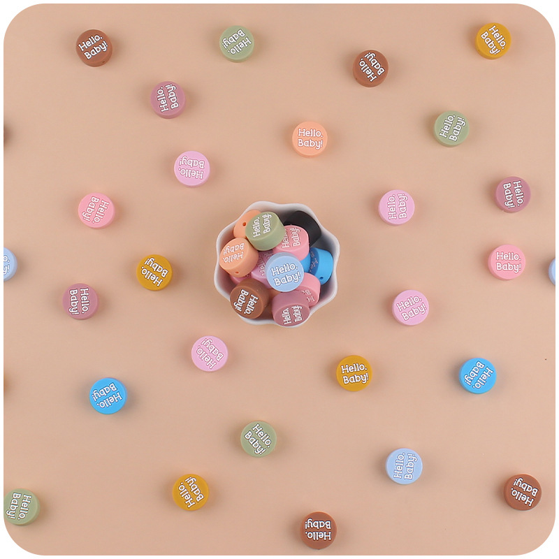 Bebé suministros de dibujos animados HOLA bebé redondo de silicona pequeño mordedor bebé molar pezón anti-caída cadena Accesorios