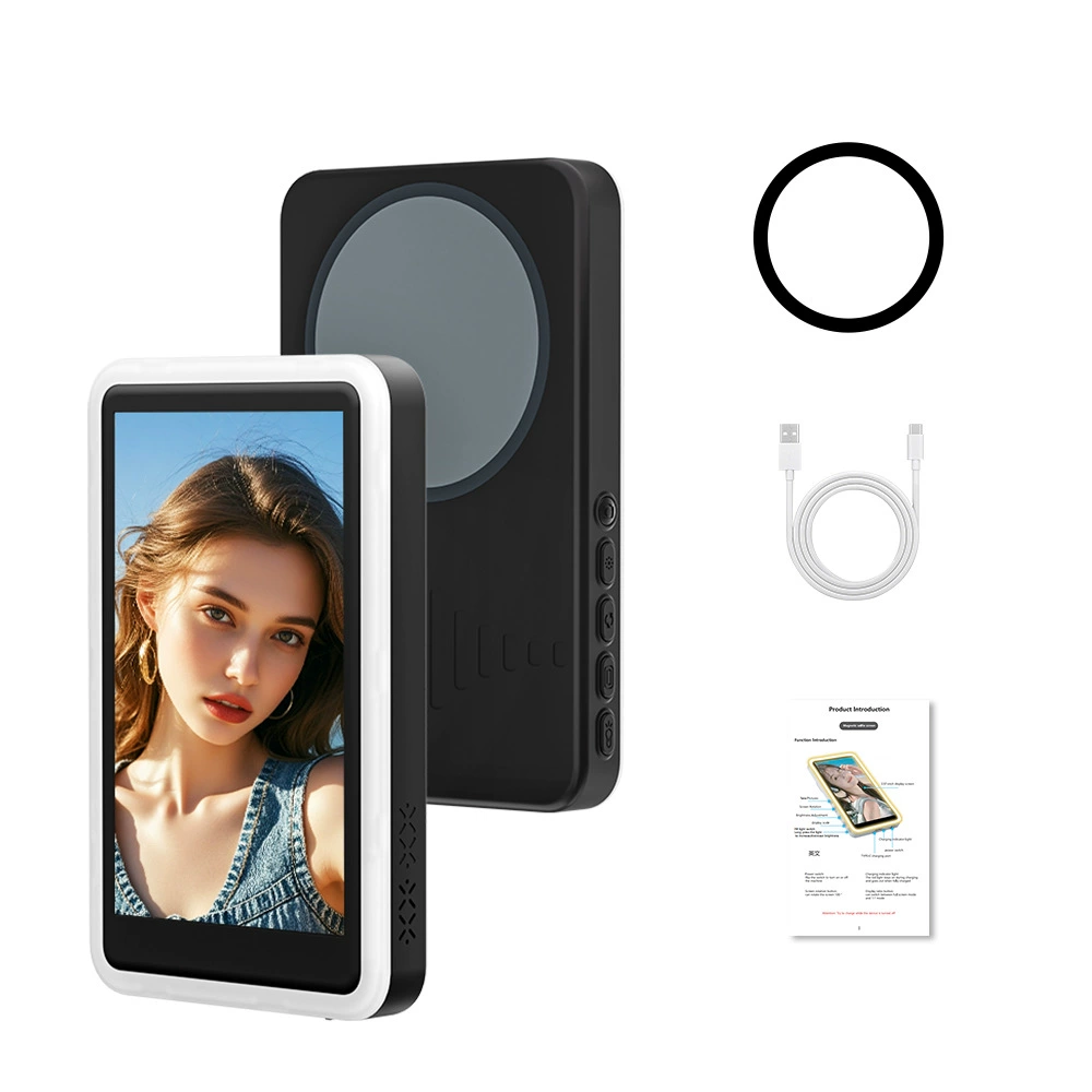 Magnetic Selfie Display with Fill Light, Mobile Vlog Mirror for Phone, Bluetooth Remote & Patterns
