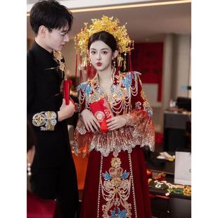 Velvet Xiuhe Suit 2025 New Heavy Craft Bride Chinese Wedding Toasting Dress Ancient Wedding Outfit Bridal Outfit