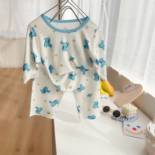 Small size one piece drop shipping children's summer three-quarter sleeve air-conditioning clothes micro-business hot products boys and girls home clothes manufacturers wholesale