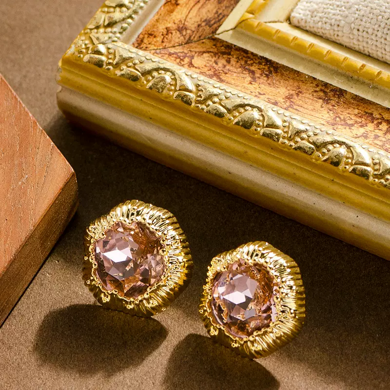 亚马逊简约镶钻锆石不规则几何耳钉女高级感百搭耳饰2026新年跨境