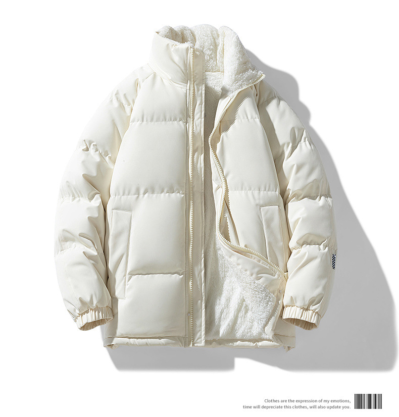 冬の子羊の綿服のダウン綿服の男性のスタンドカラーの屋外パン服の厚い保温コートのカップルの綿入れ