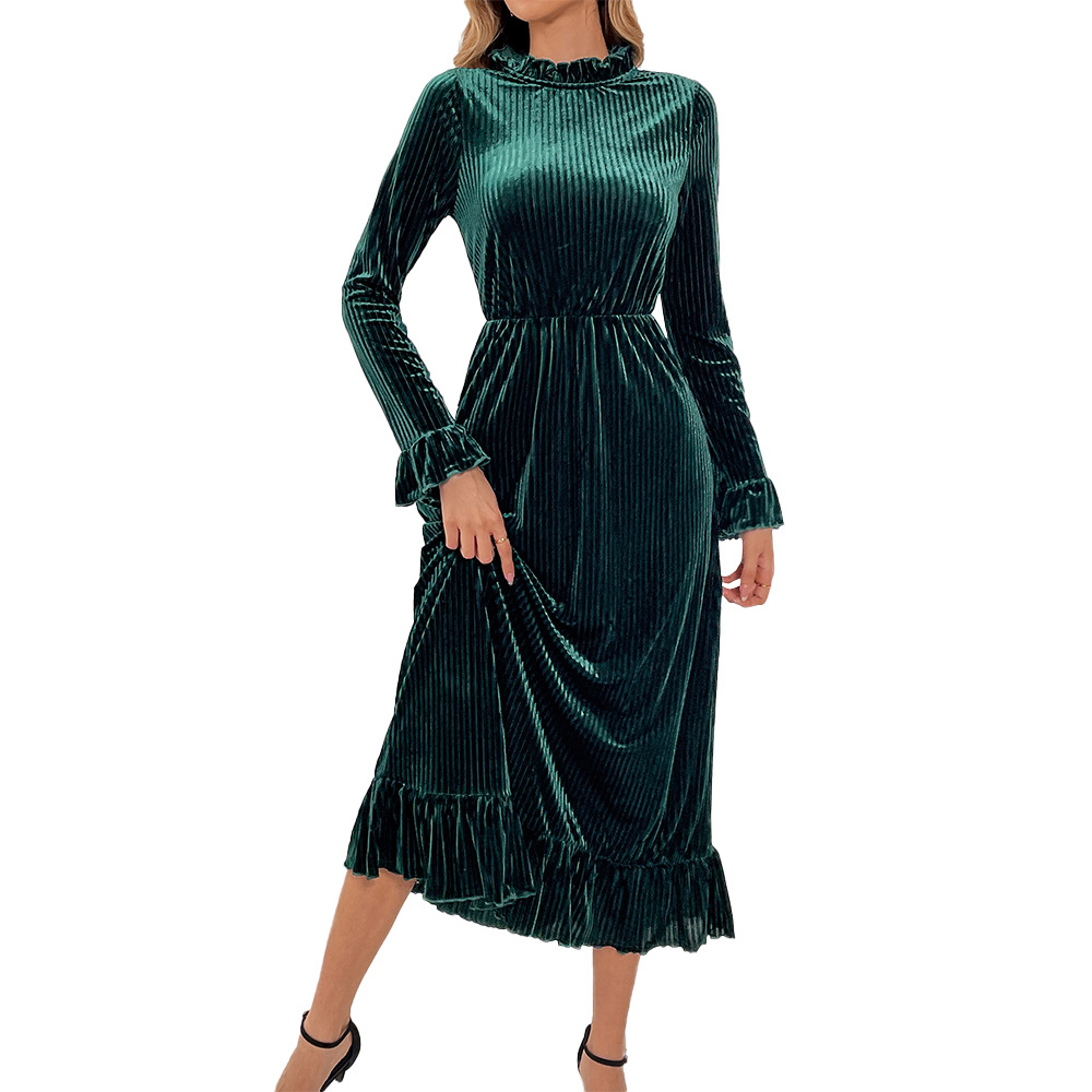 Elegant Velvet A Line Long Dress Waist Defining Slimming Comfortable Perfect for Parties and Gatherings Wholesale