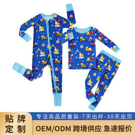 外贸现货夏季薄款婴儿卡车睡衣竹纤维儿童长袖爬服宝宝连体衣透气