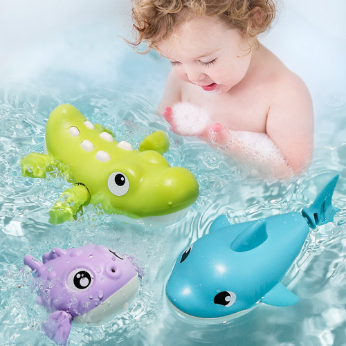 Cross-border hot selling baby bathroom chain cartoon crocodile duck shark puffer fish animal water bath toys wholesale