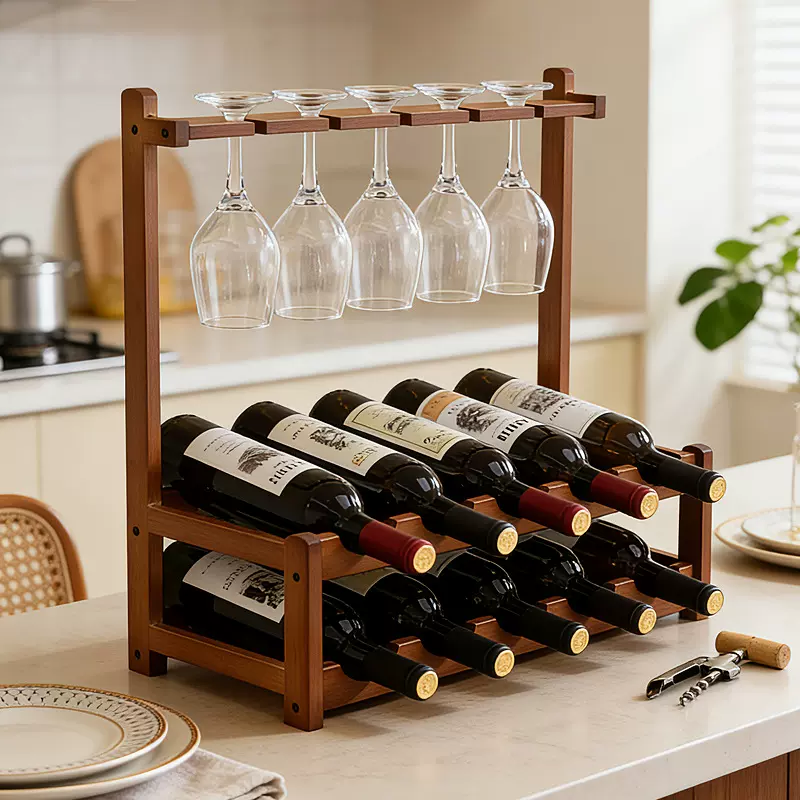 木制红酒架简约竹制葡萄酒架子悬挂式酒杯架酒架摆件展示架