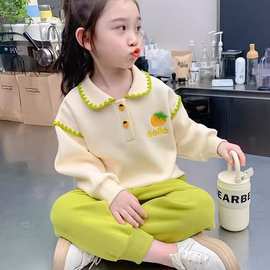 女童新年拜年服套装2023儿童新款洋气娃娃宝宝长袖两件套春节装