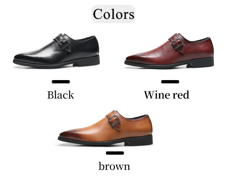 Business leather shoes square head dress casual shoes low top wipe color leather buckle cover foot_vogvips.com