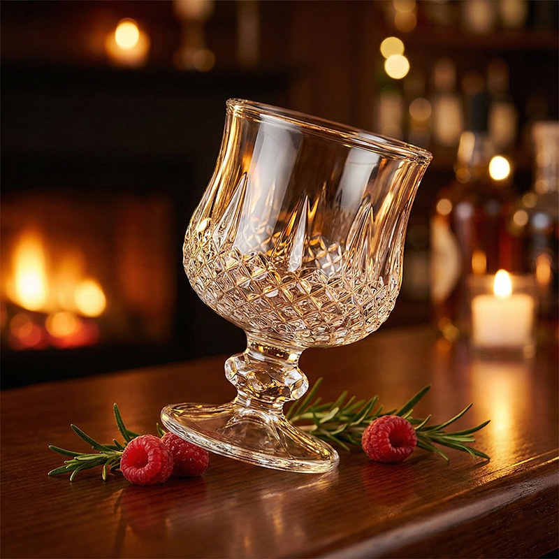 迷你高脚白酒杯复古浮雕刻花钻石一两杯子小果酒杯蝴蝶香薰蜡烛杯