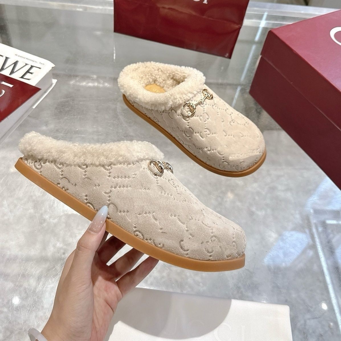Gucci Horsebit Slipper Shearling Embossed