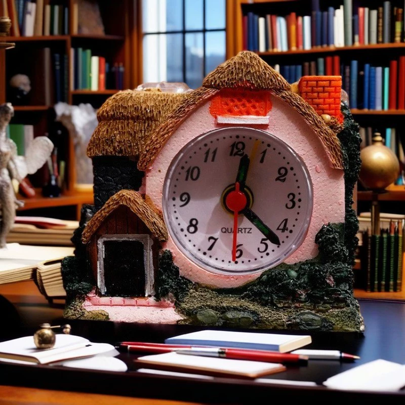 Маленький замок-будильник Вилла античный будильник Творческий будильник Настольный стол часы искусства Архитектура минималистский маятник