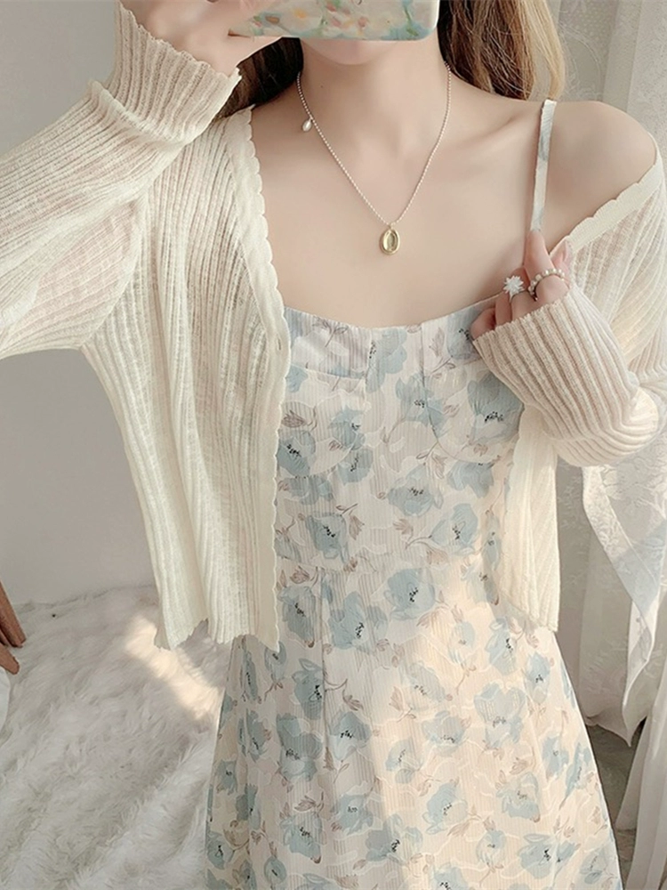 Персиковый короткий летний тонкий кардиган, slip-платье, вязанный накид