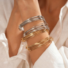 欧美跨境金属感几何线条扭曲缠绕开口手镯简约独特个性高级感手饰