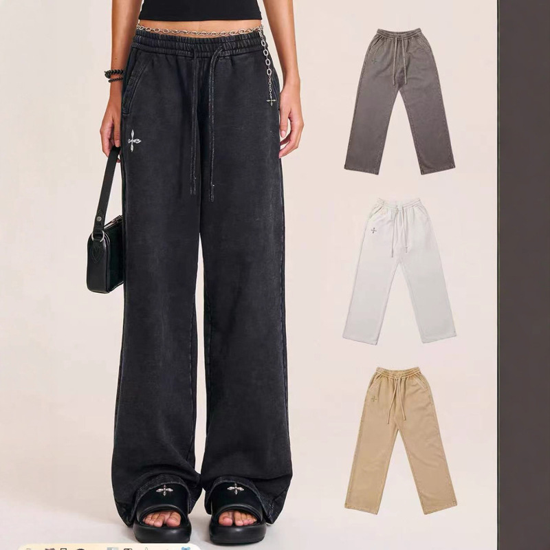 Sk Wild Retro Wide Straight-Leg Sweatpants/Retro Dyed Faded Washed Vintage Cargo Casual Pants Sk Wild Retro Wide Straight-Leg Sweatpants/Retro Dyed Faded Washed Vintage Cargo Casual Pants