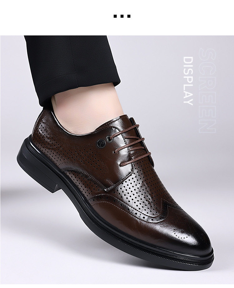 Giày sandal da nam kiểu Brogue khoét lỗ thoáng khí cỡ lớn — Kiểu khoét rỗng màu nâu, Màu nâu, dùng được bốn mùa, Mẫu đen bốn mùa, Kiểu khoét rỗng màu đen chi tiết 24