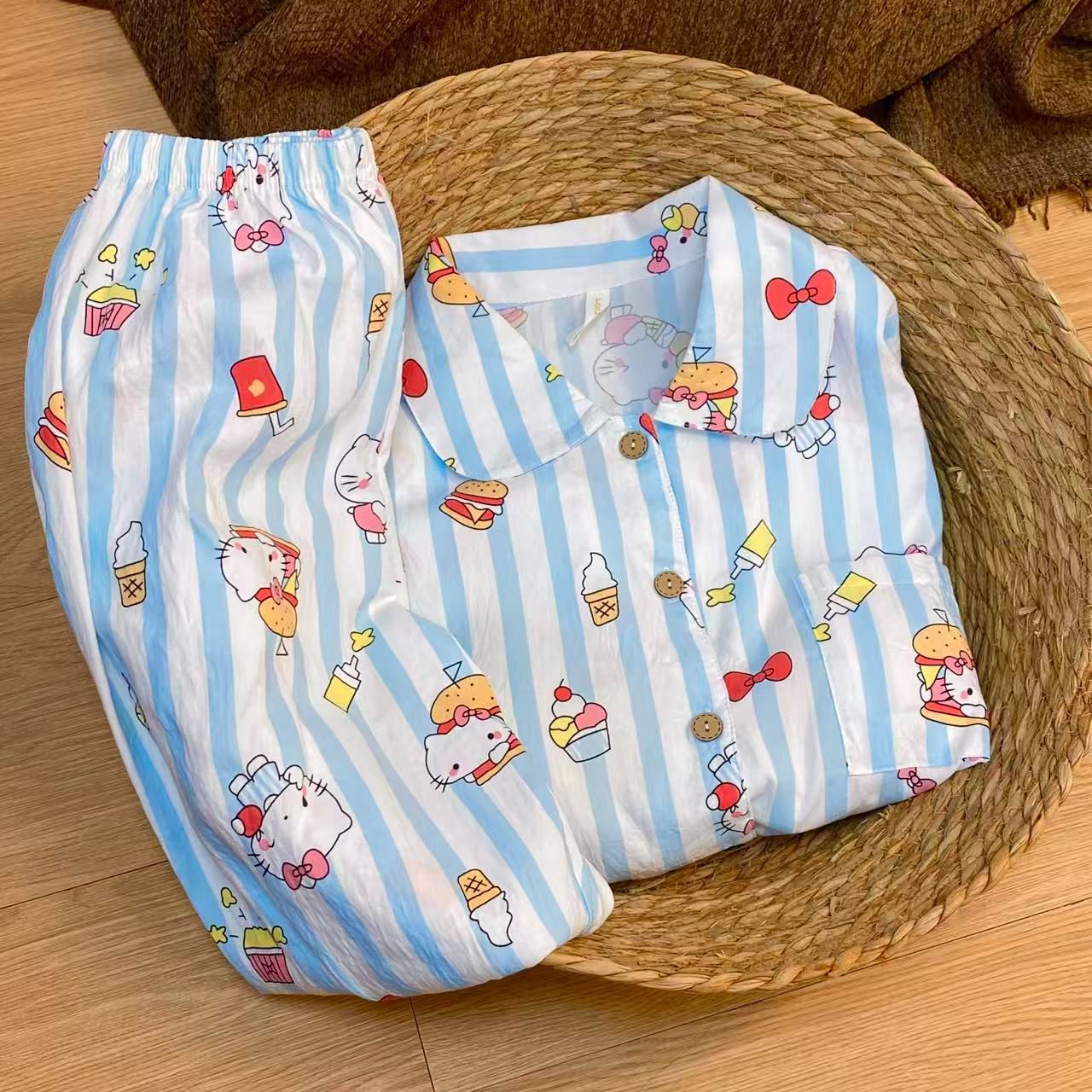 Al por mayor transfronterizo explosión con cojín de pecho primavera y otoño dulce nubes algodón pantalones de manga larga pijamas de niñas estudiantes set de ropa para el hogar
