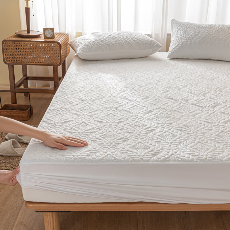 Simple and Elegant Waterproof Flocked Quilted Bed Skirt Solid Color Washable Cotton Waterproof Anti-Urine Bed Cover Full Pack Bed Skirt Protection Cover Wholesale