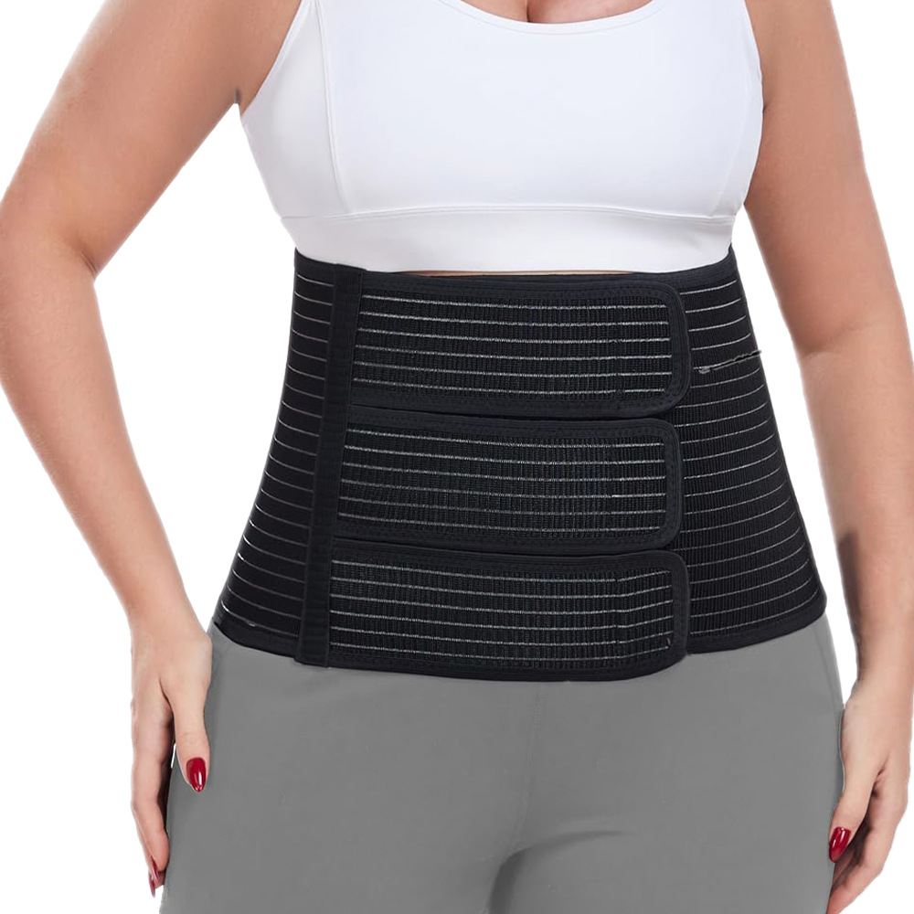 竹炭纤维束腹带跨境可调节竹炭黑色深灰色产后收腹带四季透气3耳弹力束腰带男女