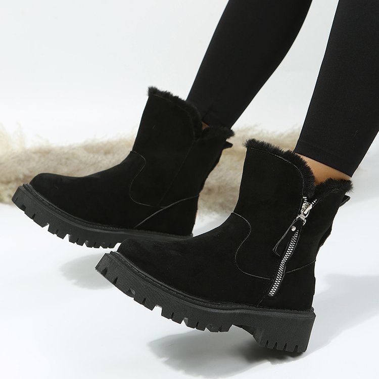 Comercio exterior europeo y americano corto botas de nieve de punta redonda de suela gruesa mujeres transfronterizas retro forrado de lana gruesa caliente zapatos acolchados de algodón deseo suministro