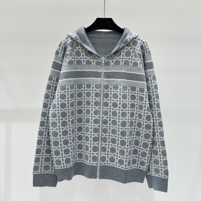 Correct Edition Exquisite Diana Double-sided Zipper Knitted Sweater Loose Lazy Old Money Style Hooded Jacket for Women