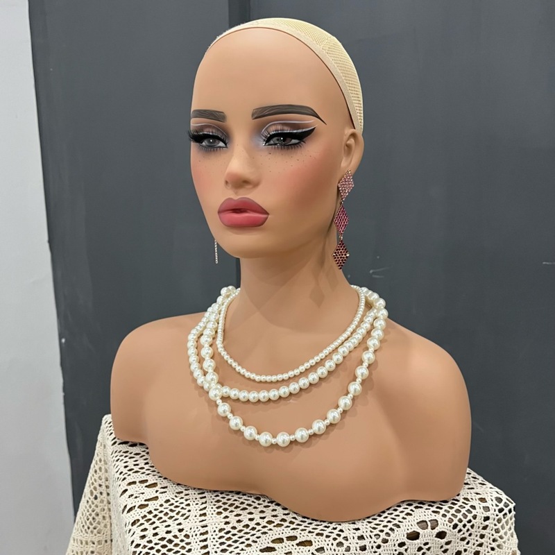 Pvc両肩の頭型クロスボーダー専用かつらモデルの女性シミュレーション半身モデルの頭mannequin展示|undefined