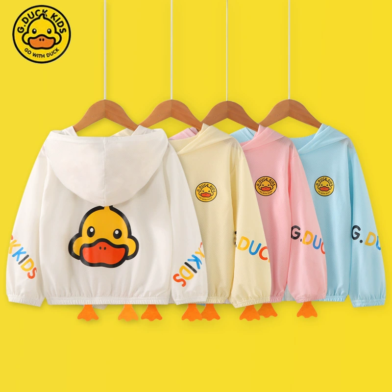 Детская летняя солнцезащитная одежда Hello Little Yellow Duck для мальчиков и девочек, уличная куртка, дышащая детская одежда, летний топ из ледяного шелка.