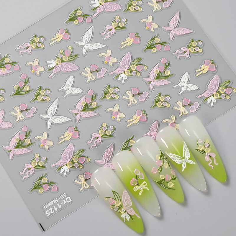 Redanco's New 5D Embossed Popular Lily Butterfly Shell Light Manicure Sticker Stereo Nail Sticker Dr-1125