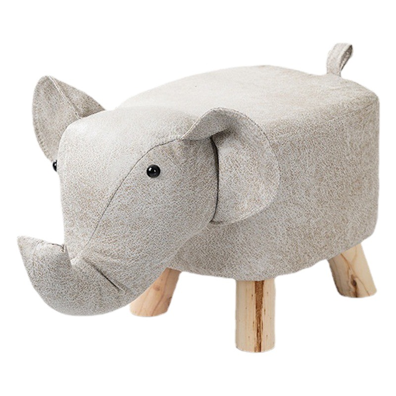 Tech Fabric Animal Stool, Elephant and Deer Cartoon Design, Solid Wood Four-Legged Shoe-Changing Stool, Direct from Manufacturer