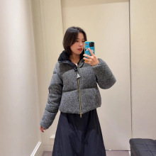 南油女装蒙口2025秋冬立领短款羽绒服女白鹅绒轻便保暖毛呢外套